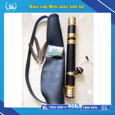 Điếu Cày Mini Bọc Đồng Hoa Văn 45cm