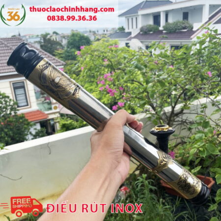 Điếu Cày Inox bọc đồng, hoa văn vân lưới khắc CNC - M16
