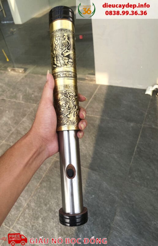 Điếu Cày rút Bọc Đồng Giấu Nõ 25cm - 40cm Hoa Văn Long Phụng