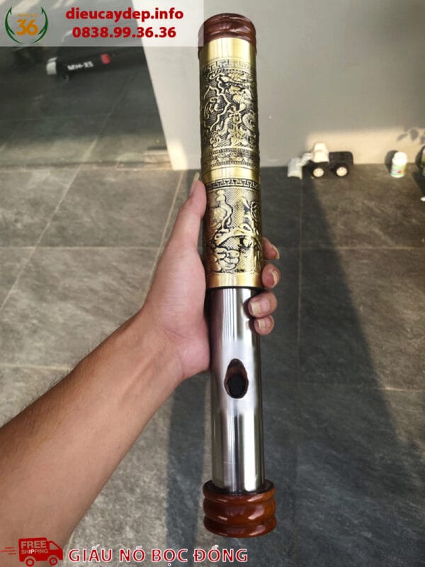 Điếu Cày Bọc Đồng Giấu Nõ 25cm - 40cm Hoa Văn Long Phụng