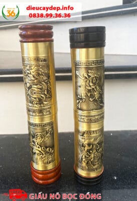 Điếu Cày Bọc Đồng Giấu Nõ 25cm - 40cm Hoa Văn Long Phụng