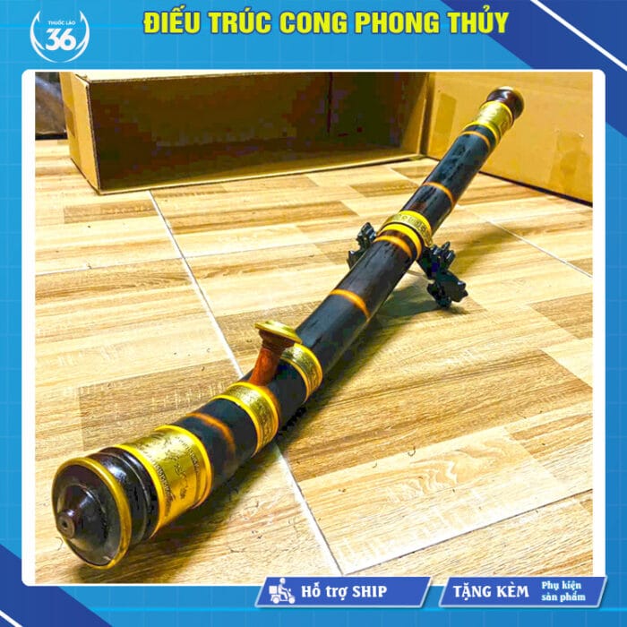 Điếu Trúc Cong 7-9 Mắt Phong Thủy Bọc Đồng 70cm