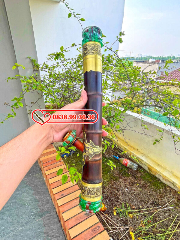 Điếu Tre Rút Bọc Đồng 45cm Miệng Ngọc M58